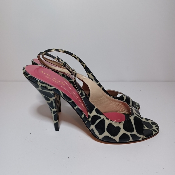 Kate Spade Open Toe Strappy D'orsey Giraffe Leather Print Heels Size 10B see pic - Picture 1 of 9